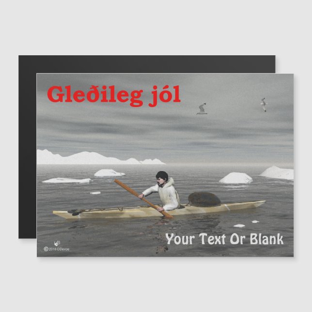 Carte Magnétique Gleðileg Jól - Inuit Kayak (Devant / Derrière)