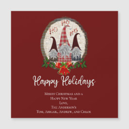 Carte Magnétique Gnomes de Noël Rouge Joyeux Vacances Rustiques, Pl