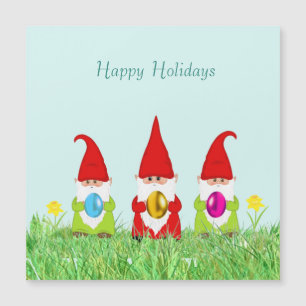 Carte Magnétique Gnomes mignons tenant des oeufs de Pâques