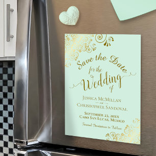 Carte Magnétique Gold Calligraphy Mint Green Enregistrer l'aimant D