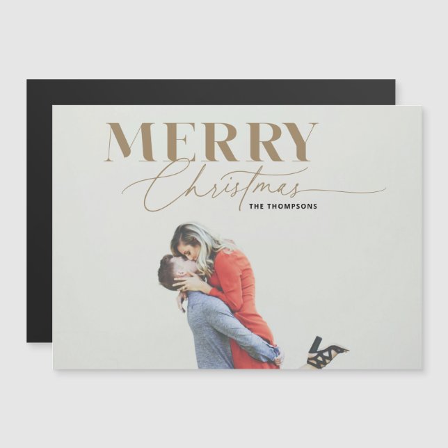 Carte Magnétique Gold Joyeux Script Serif Magnat photo de Noël (Devant / Derrière)