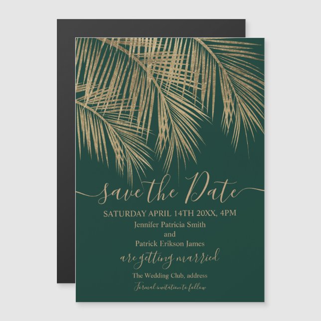 Carte Magnétique Gold palm arbre feuille tropicale verte enregistre (Devant / Derrière)