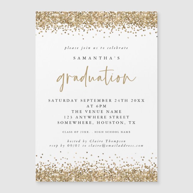 Carte Magnétique Gold Parties scintillant Borders 2024 Graduation I (Devant)