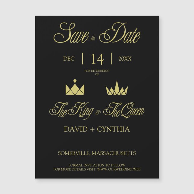 Carte Magnétique Golden King & Queen Crowns for Wedding (Devant)