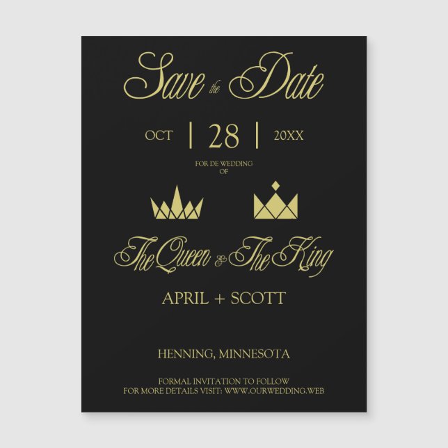 Carte Magnétique Golden Queen & King Crowns for Wedding (Devant)