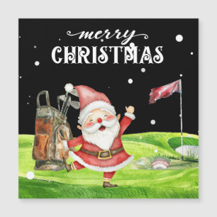 Carte Magnétique Golf Santa Claus avec balles de golf sur vert