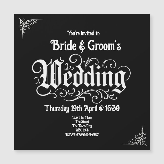 Carte Magnétique Gothique Black Rock Metal Mariage Noms personnalis (Devant)