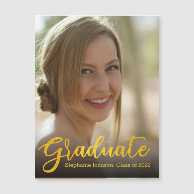 Carte Magnétique Graduate Gold Script classe photo 2022 Graduation (Devant)