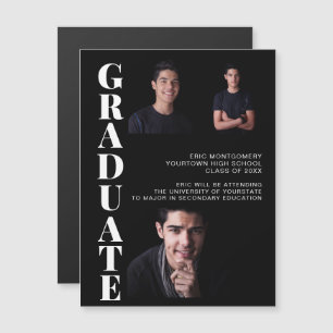 Carte Magnétique Graduation 3 Photo Classe Noire moderne de 2021