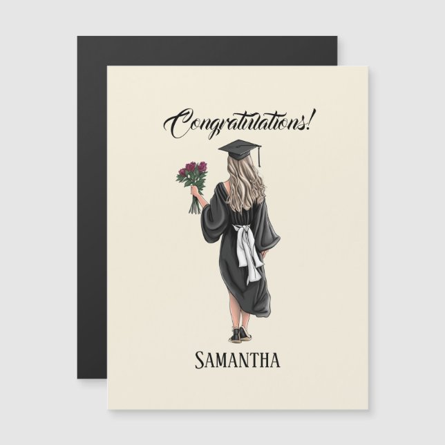 Carte Magnétique Graduation de l'aquarelle personnalisée (3) (Devant / Derrière)