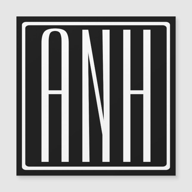 Carte Magnétique Gras moderne 3 initiales Monogramme | Blanc sur no (Devant)