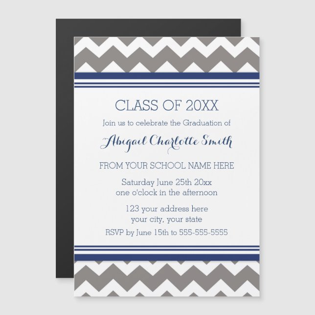 Carte magnétique Gray Blue Chevron Graduon Party (Devant / Derrière)
