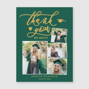 Carte Magnétique Green Elegant Gold 4 Photo Graduation Merci