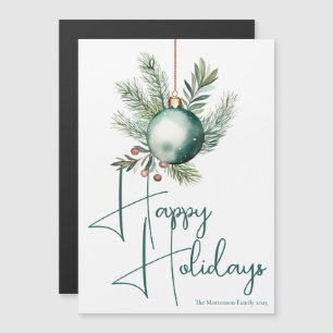 Carte magnétique Green Ornament Happy Holidays