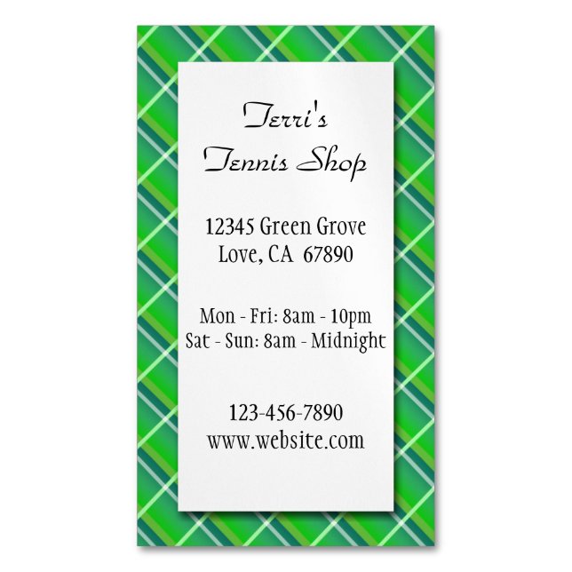 Carte magnétique Green Plaid Custom Small Business (devant Vertical)