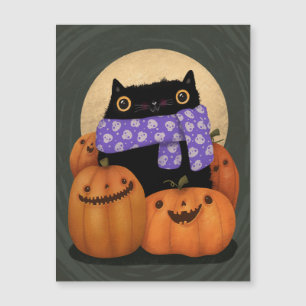 Carte Magnétique Halloween Chat Noir Saison Automne Heureux Hallowe
