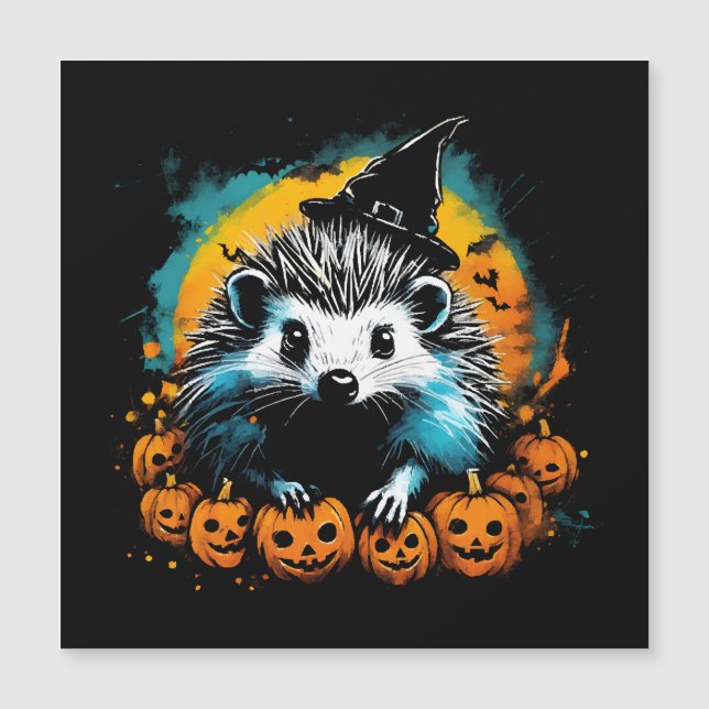 Carte Magnétique Halloween Hdgehog et citrouille mignon (Devant)