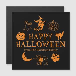 Carte Magnétique Happy Halloween nom personnalisé aimant noir orang