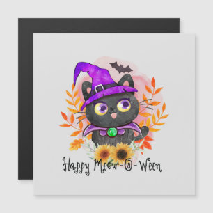Carte Magnétique Happy Meow-o-ween -Chat Sorcière Noire