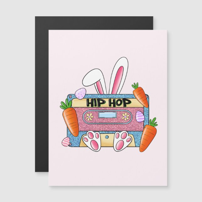 Carte Magnétique Hip-Hop Lapin de Pâques Mixtape - Cassette Rétro (Devant / Derrière)