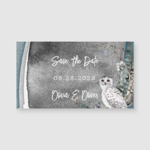 Carte Magnétique Hivernal Chouette neige Peinture Mariage Enregistr