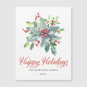 Carte magnétique Holly Berry Happy Holidays
