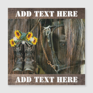 Carte Magnétique Horse Cowboy Boots Sunflowers Rustic Barque