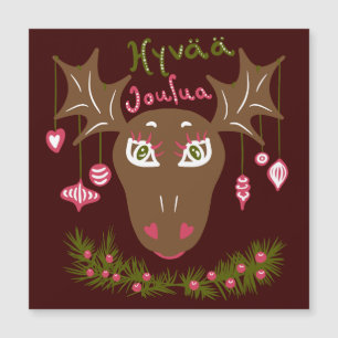 Carte Magnétique Hyvää Joulua Oie de Noël mignonne avec ornements