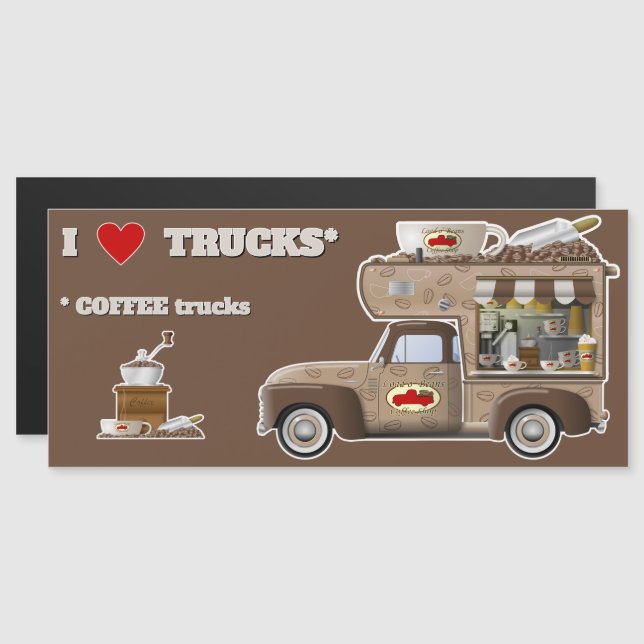 Carte Magnétique I Love Trucks (Camions CAFÉ) aimant (Devant / Derrière)