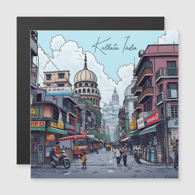 Carte Magnétique Illustration Ai de Calcutta, Inde (Devant / Derrière)