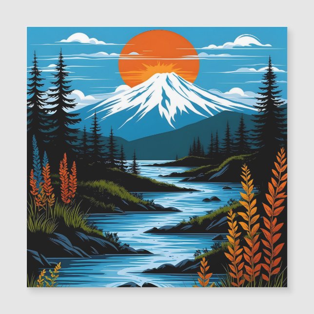 Carte Magnétique Illustration du paysage de la montagne Retro Rouge (Devant)