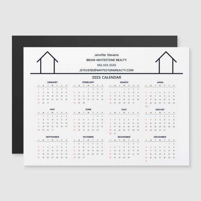 Carte Magnétique Immobilier Entreprise Personnalisé 2023 Calendrier (Devant / Derrière)