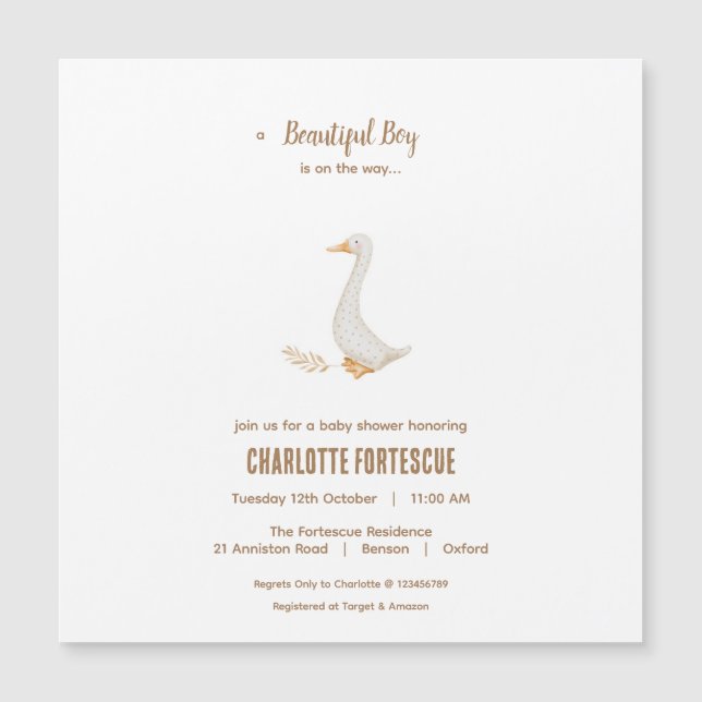 Carte magnétique Invitation Baby shower d'oie (Devant)