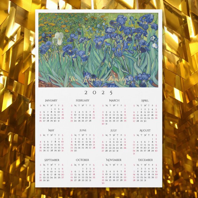 Carte Magnétique Irises Fleurs Vincent Van Gogh 2025 Calendrier Car (Irises Flowers Vincent Van Gogh 2025 Calendar Card)