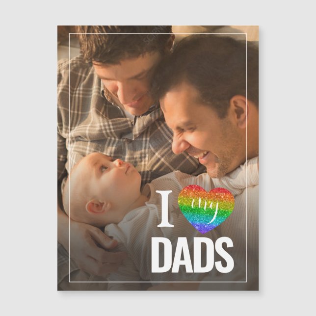 Carte Magnétique J'adore mes papas | Rainbow Heart Pride Fête des p (Devant)