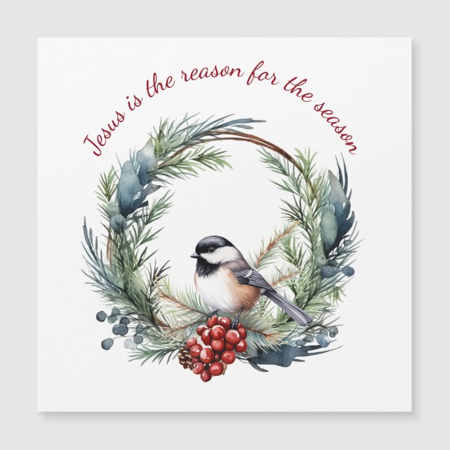 Carte Magnétique JÉSUS EST LA RAISON DE LA SAISON Citation de Noël (Devant)
