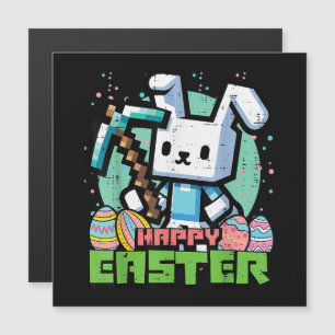 Carte Magnétique Jeu de pixels de lapin de Pâques heureux 