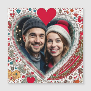 Carte Magnétique Joli cadre de Coeurs Rouge et Turquoise