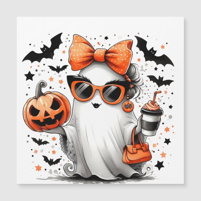 Carte Magnétique Joli Fantôme Drôle d'Halloween (Devant)