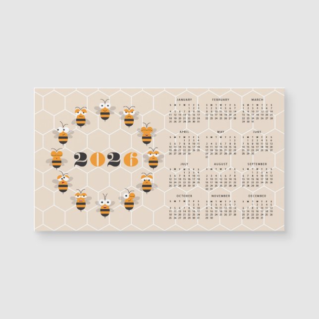 Carte Magnétique Joli Honey Bee Honeycomb Calendrier 2026 (Devant)