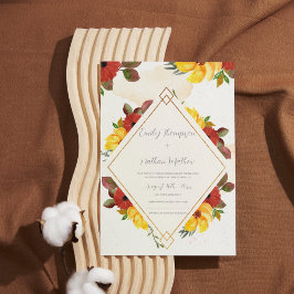 Carte Magnétique Joli jaune rouge rustique Aquarelle Mariage Floral
