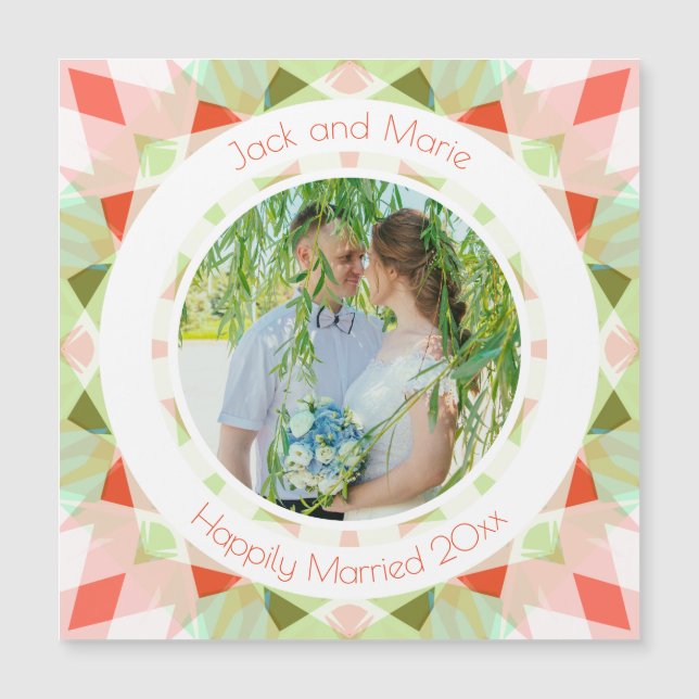 Carte Magnétique Joli Mariage rouge vert Keepsaké cadeau photo (Devant)