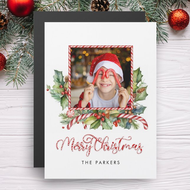 Carte Magnétique Joli Sucre de canne Joyeux Noël Floral Photo (Créateur téléchargé)