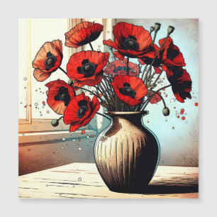Carte Magnétique Joli Vase de Red Poppies ai art