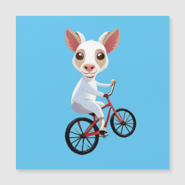Carte Magnétique Jolie petite chèvre blanche sur une bicyclette (Devant)