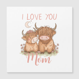 Carte Magnétique Jolie vache des Highlands et maman Je t'aime Fête 