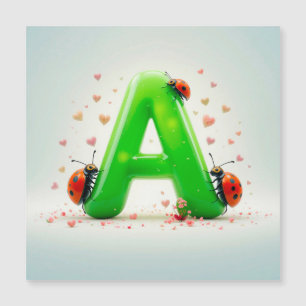 Carte Magnétique Jolies coccinelles sur la lettre verte de l'alphab