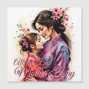 Carte Magnétique Jour des Mères Kimono Art avec Embrace Florale