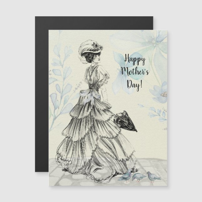 Carte Magnétique Joyeuse fête des mères Femme victorienne Parasol B (Devant / Derrière)
