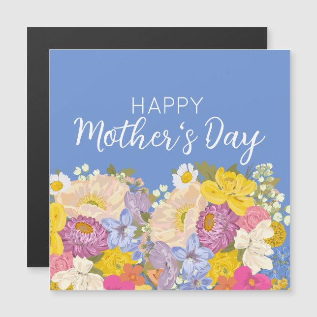 Carte Magnétique Joyeuse Fête des mères florales (Devant / Derrière)